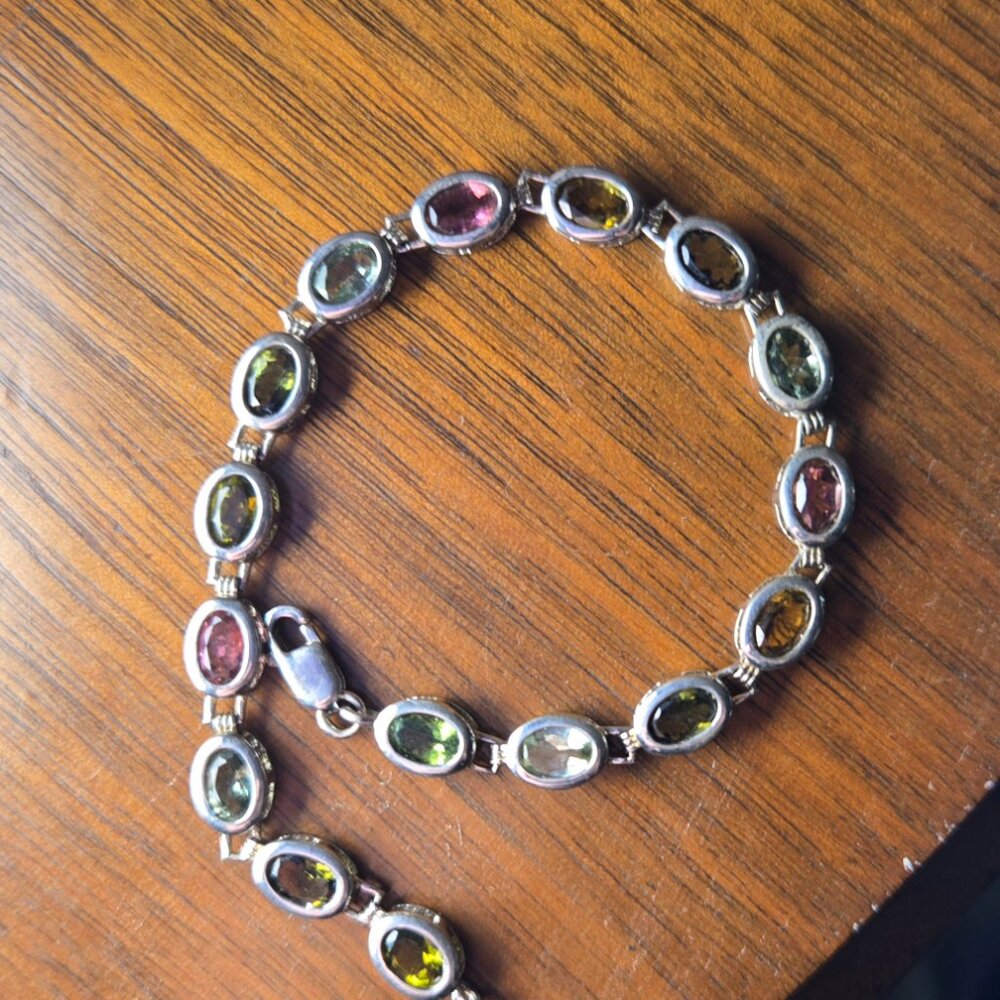 Opal and tourmaline ring/bracelet, 925 silver, size 10 - Picture 2 of 7